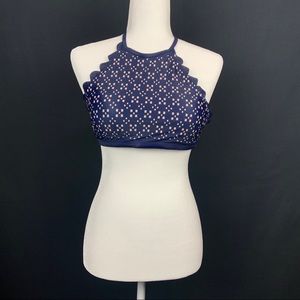 Navy & Tan Design Bikini Top